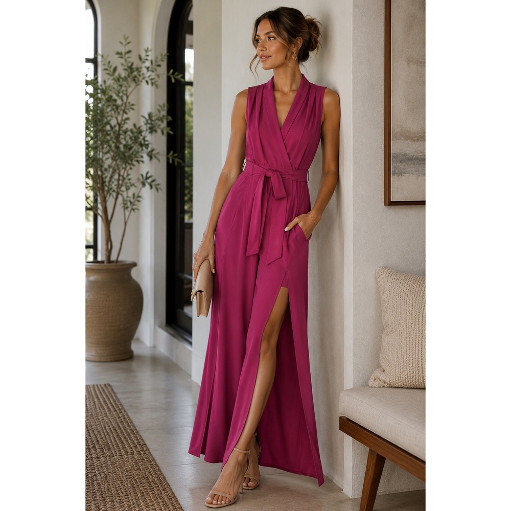 Shelby & Palmer Jumpsuit Women 6 Pink NWOT Slit Front Wide Leg Shorts Liner